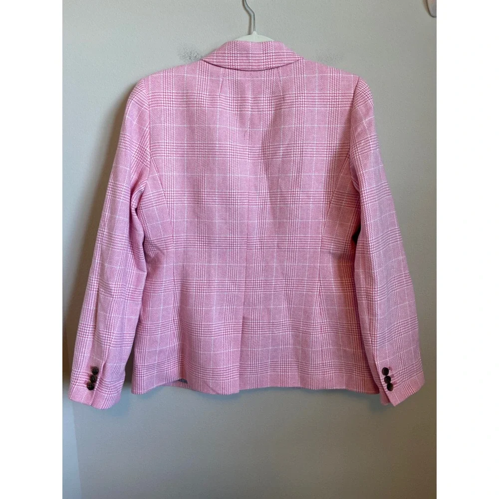 J.Crew Pink Glen Plaid One Button Blazer Linen Cotton BW286 Womens 10